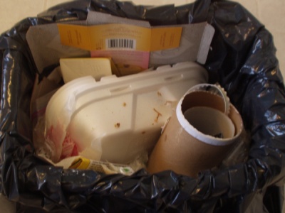 Trash Can, full of disposable packaging Trash Can, full of disposable packaging