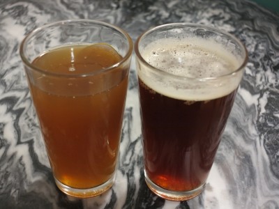 Pints of Homebrewed Hard Apple Cider and Scotch Ale Pints of Homebrewed Hard Apple Cider and Scotch Ale