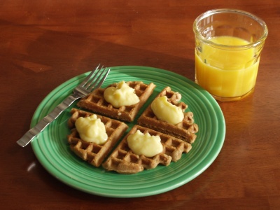 Waffles with Lemon Curd and Orange Juice